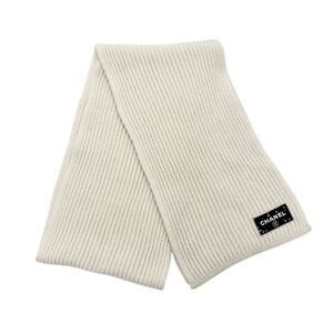 Chanel Muffler Cashmere White Black Coco Mark Logo Sequins